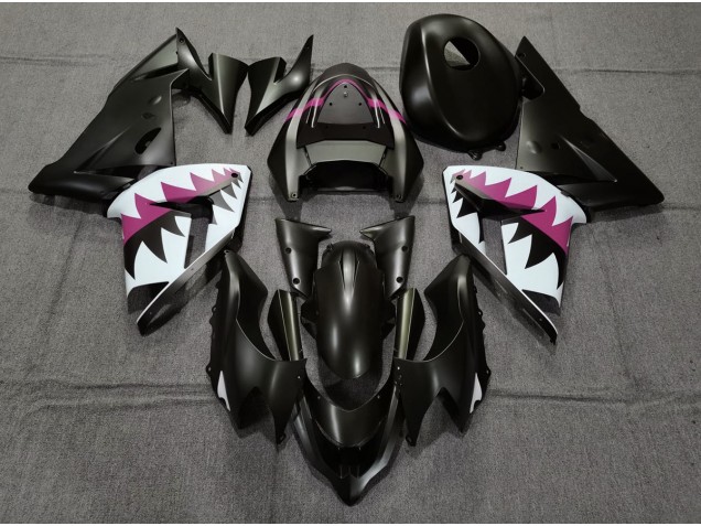 2004-2005 copy of Matte Black and Pink Shark Kawasaki ZX10R Motorcycle Fairings Canada