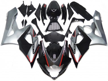 2005-2006 Black and Silver Gloss with Red Suzuki GSXR 1000 Motorcycle Fairings Canada