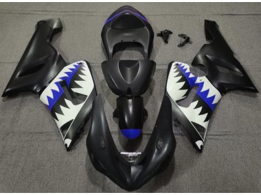 2005-2006 Matte Black and Blue Shark Kawasaki ZX6R Motorcycle Fairings Canada