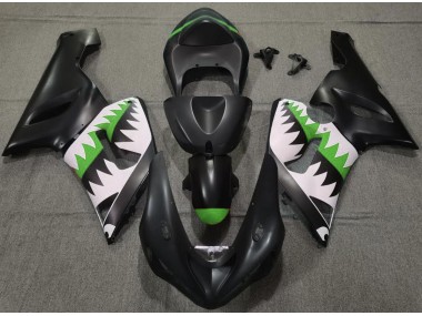 2005-2006 Matte Black and Green Shark Kawasaki ZX6R Motorcycle Fairings Canada