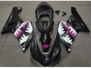 2005-2006 Matte Black and Pink Shark Kawasaki ZX6R Motorcycle Fairings Canada