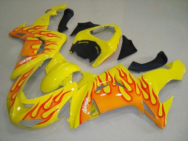 2006-2007 Yellow Orange Flame Kawasaki ZX10R Motorcycle Fairings Canada