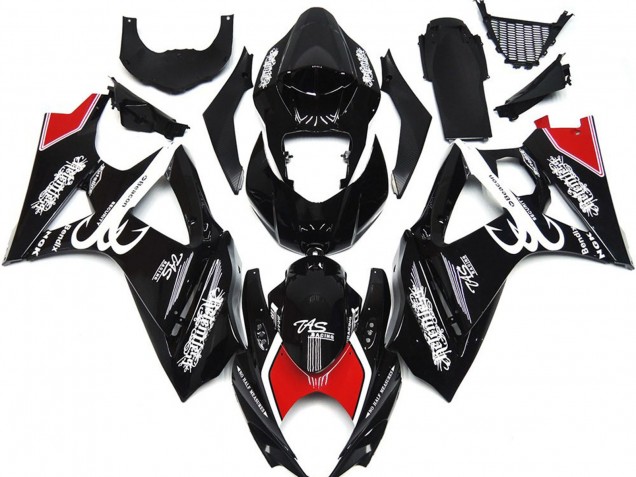 2007-2008 Black and White with Red Skrib Suzuki GSXR 1000 Motorcycle Fairings Canada