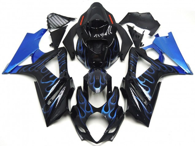 2007-2008 Custom Blue and Black Flame Suzuki GSXR 1000 Motorcycle Fairings Canada