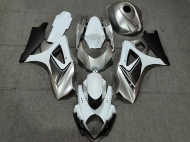 2007-2008 Custom Silver White with Black Suzuki GSXR 1000 Motorcycle Fairings Canada