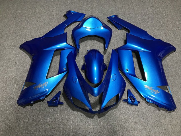 2007-2008 Gloss Blue & Chrome Logos Kawasaki ZX6R Motorcycle Fairings Canada