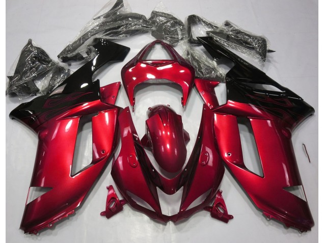 2007-2008 Gloss Red & Black Kawasaki ZX6R Motorcycle Fairings Canada