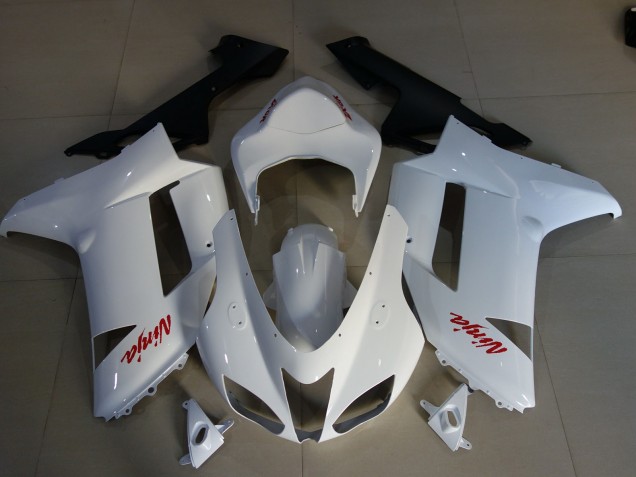 2007-2008 Gloss White & Red Logos Kawasaki ZX6R Motorcycle Fairings Canada