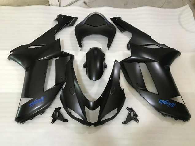 2007-2008 Matte Black & Blue logo Kawasaki ZX6R Motorcycle Fairings Canada