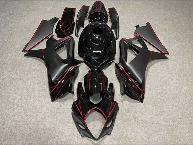 2007-2008 Matte and Gloss Black & Red Trim Suzuki GSXR 1000 Motorcycle Fairings Canada